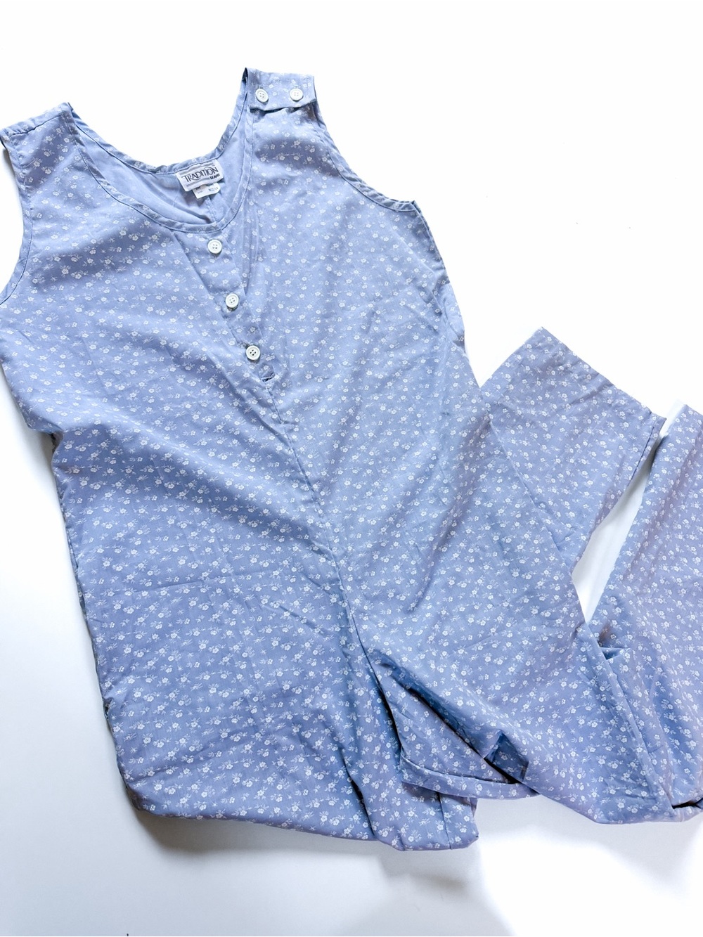 Vintage Tradition for Sears Blue Floral Jumpsuit Romper M 12/14